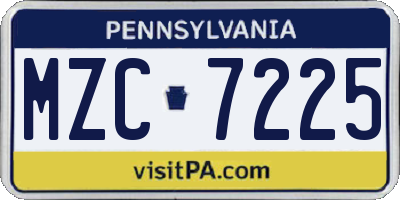 PA license plate MZC7225