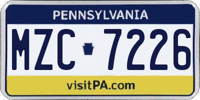 PA license plate MZC7226