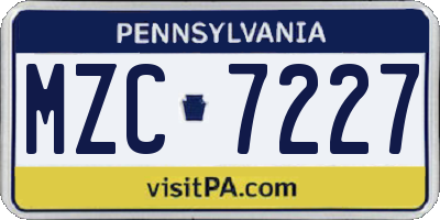 PA license plate MZC7227