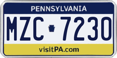 PA license plate MZC7230