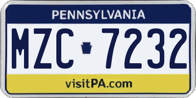 PA license plate MZC7232