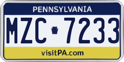 PA license plate MZC7233