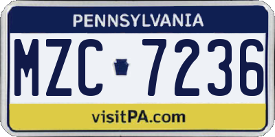 PA license plate MZC7236