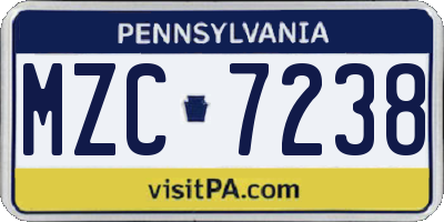 PA license plate MZC7238