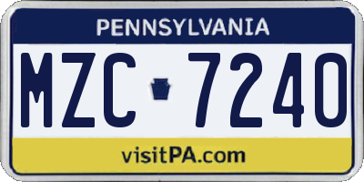 PA license plate MZC7240