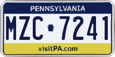 PA license plate MZC7241