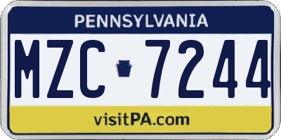 PA license plate MZC7244