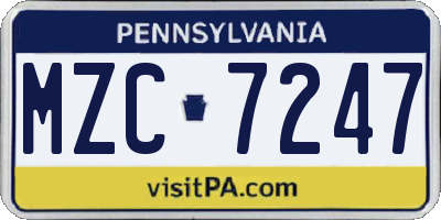 PA license plate MZC7247