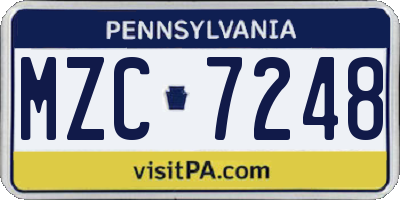 PA license plate MZC7248