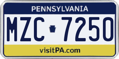 PA license plate MZC7250