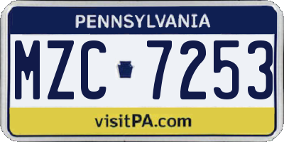 PA license plate MZC7253