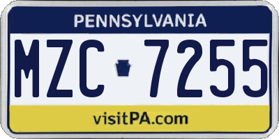 PA license plate MZC7255
