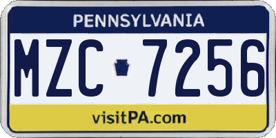 PA license plate MZC7256