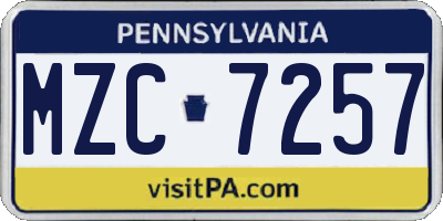 PA license plate MZC7257