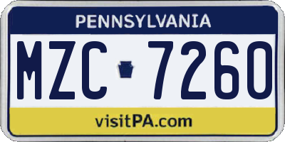PA license plate MZC7260