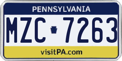 PA license plate MZC7263