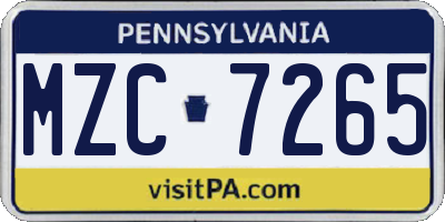 PA license plate MZC7265