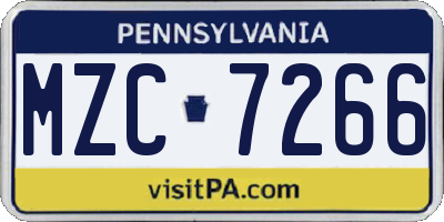 PA license plate MZC7266
