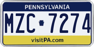 PA license plate MZC7274