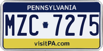 PA license plate MZC7275