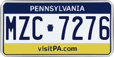 PA license plate MZC7276
