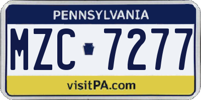 PA license plate MZC7277
