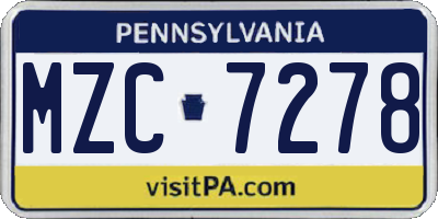 PA license plate MZC7278