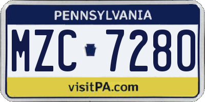 PA license plate MZC7280