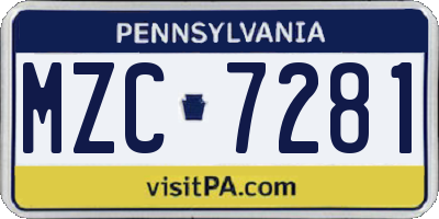 PA license plate MZC7281