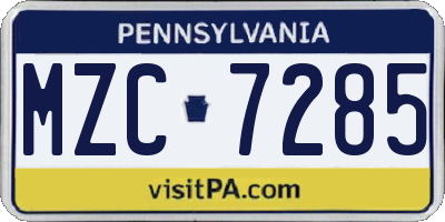 PA license plate MZC7285