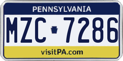PA license plate MZC7286