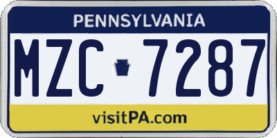 PA license plate MZC7287