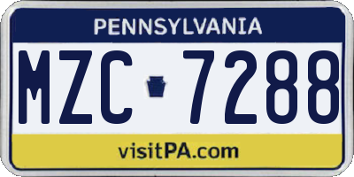 PA license plate MZC7288