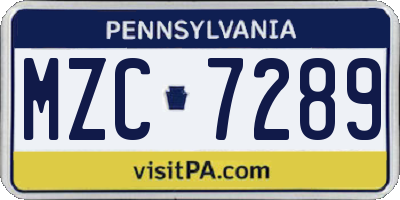 PA license plate MZC7289