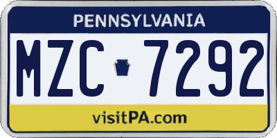 PA license plate MZC7292