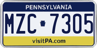 PA license plate MZC7305