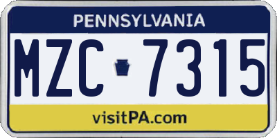 PA license plate MZC7315