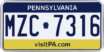 PA license plate MZC7316