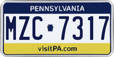 PA license plate MZC7317