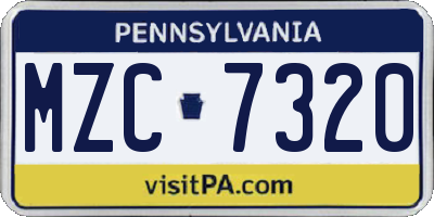 PA license plate MZC7320