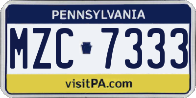 PA license plate MZC7333