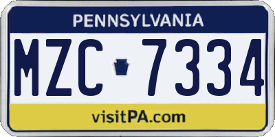 PA license plate MZC7334