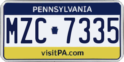 PA license plate MZC7335