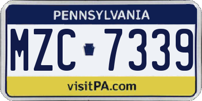 PA license plate MZC7339