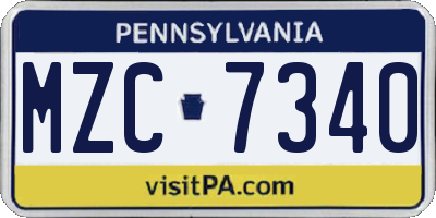 PA license plate MZC7340