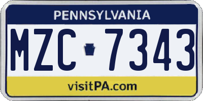 PA license plate MZC7343
