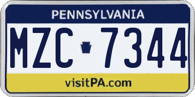 PA license plate MZC7344
