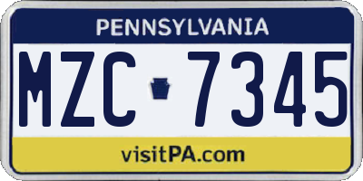 PA license plate MZC7345