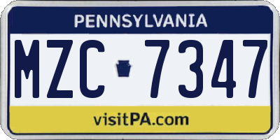 PA license plate MZC7347