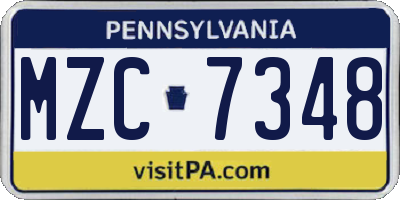 PA license plate MZC7348